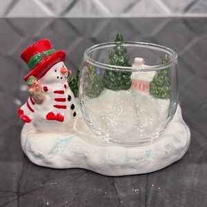 Gibson Greetings vintage snowman & trees with votive candle holder PERFECT